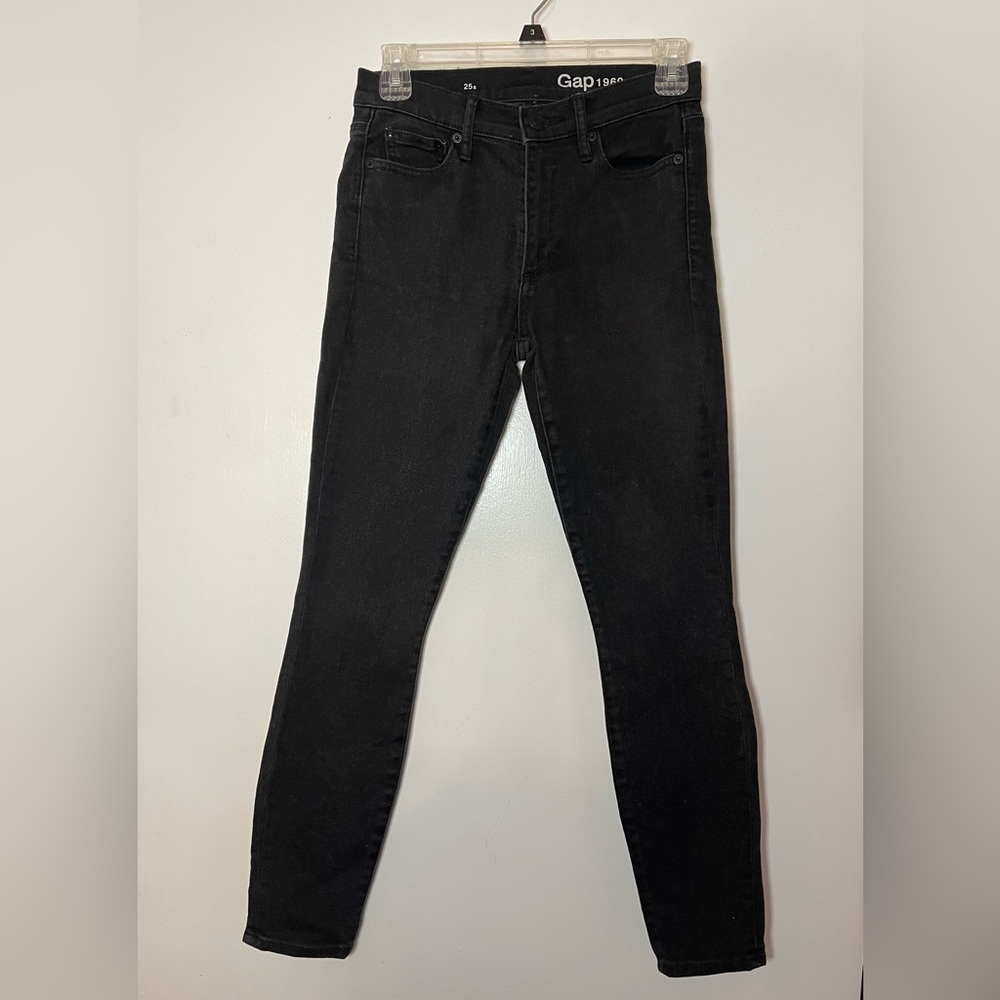GAP 1969 Women's Classic Black Skinny Jeans denim petite short 25s